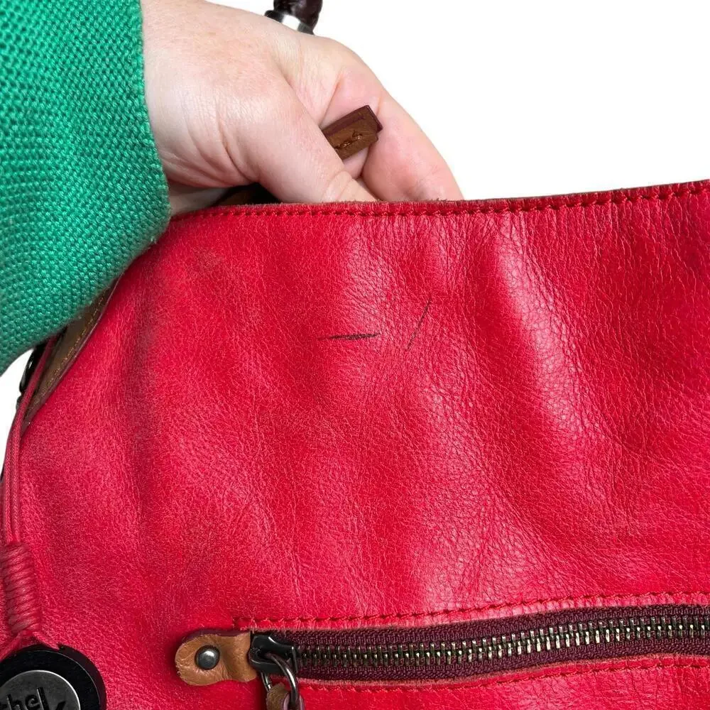 Vintage Red Leather Shoulder Bag with Braided Strap